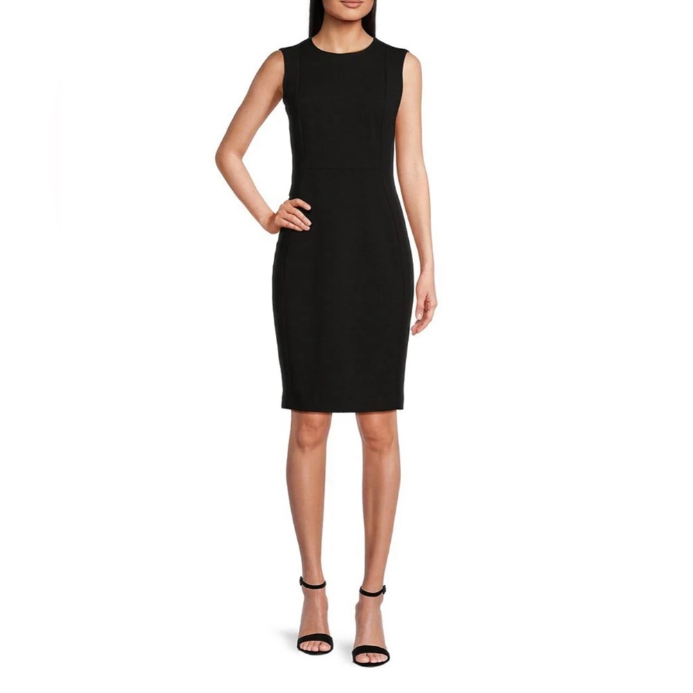 Scuba Calvin Klein black dress with gold zipper. Sz 8